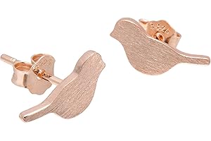 Sterling Silver Dogeared Birds Studs Earrings for Women, Rose Gold Plated