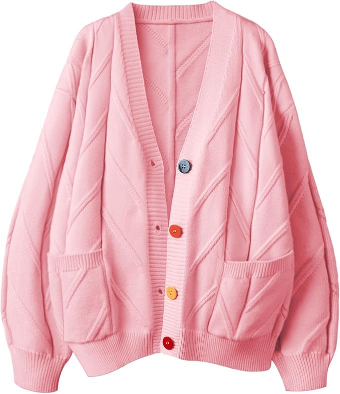 Image of utcoco Womens Open Front Cardigan Cable Knit Long Sleeve Button Down Embroidery Cardigan Sweaters