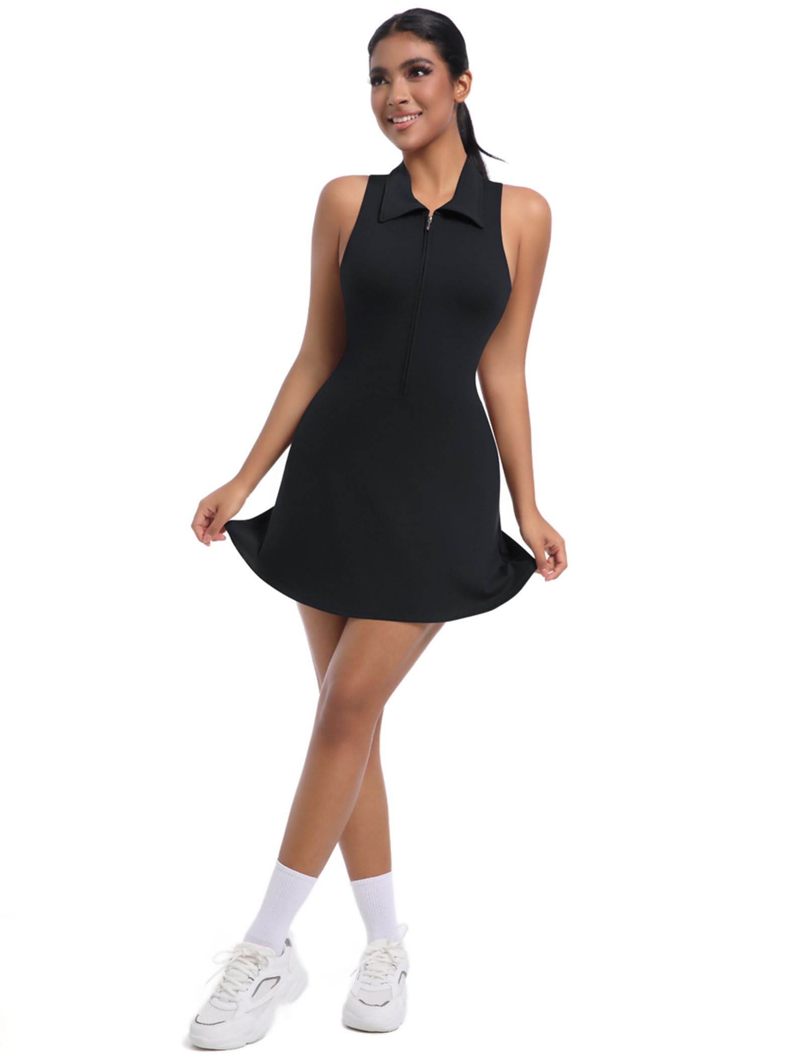 AGYMNX Robe Femme Tennis sans Manche Polo Golf Robe Casual A-Line Plissé Zip Ensemble Vêtements Sport