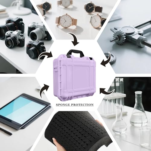 Image of Relaxweex 1 Pcs Waterproof Hard Case with DIY Customizable Foam Insert Portable Protective Case with Knife for Camera Drones Equipments Tools Test Instruments(Purple,8.5 x 6.5 x 3.7 Inch)