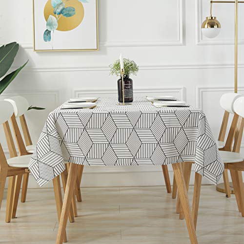 Sastybale Rectangle Tablecloth Geometric Style Cotton Linen Table Cloth Dust-Proof Table Cover For Kitchen Dinning Tabletop Decoration (Rectangle/Oblong, 52" X 90" (6-8 Seats), White) #TOP3