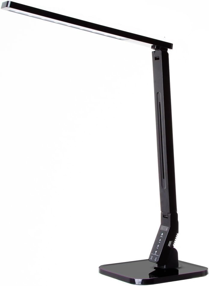 Mylite 5-level Dimmable LED Desk Lamp,CCT Adjustable Table Lamp,4 Lighting Modes: Reading/Studying/Relaxing/Bedtime,Touch-Sensitive Control Panel, 1-Hour Auto Timer, 5V/1A USB Charging Port,Flexible Arm,Neutral White(Piano Black,Pack of 1)