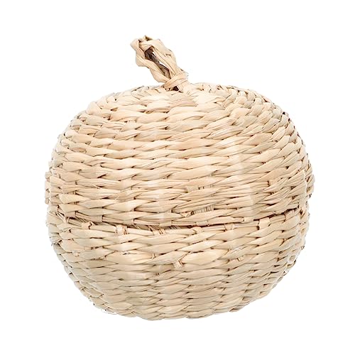 HOLIDYOYO Straw Basket Meat Dish Basket Wicker Baskets Centerpiece Serving Bowls Fruit Storage Baskets Mini Containers with Lids Eggs Basket Small Storage Basket Brown Weaving