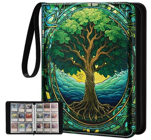 Image of for 9 Pocket Card Binder for MTG, TCG, Game Cards Holds 900 Cards - Large Capacity Trading Card Collection Album Folder with Zipper for Men Boys Teens Tree Design for Sports Card