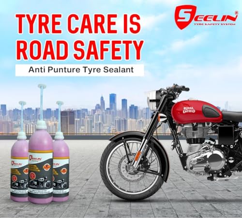 Image of Seelin Anti-Puncture Tyre Sealant ( 900 ml ) H With DIY KIT ( Do it Yourself ) | Special Pack for Royal Enfield Tube Tyres | Anti Puncture Liquid | Motorcycle Puncture Repair | Tyre Protection | Pack of 1 |