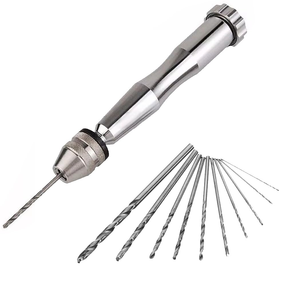 Mini Aluminum Pin Vise Hand Push Drill Chuck For Jewelry Tool + 10PCS Micro Bits