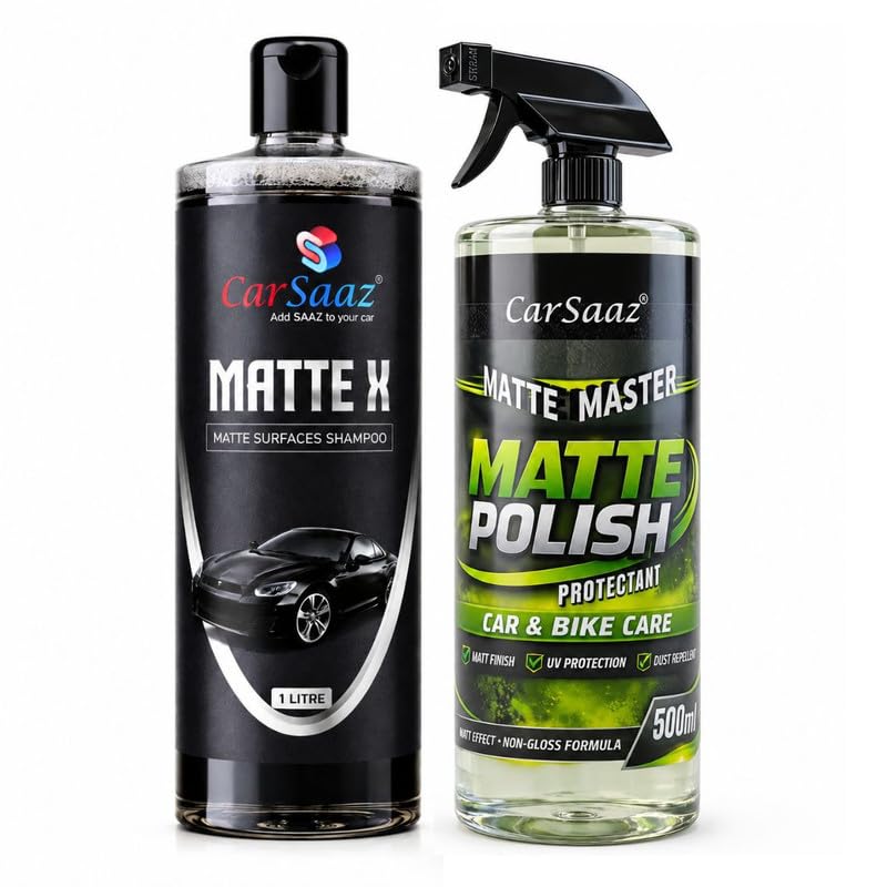 Image of CAR SAAZ Matte Care Combo Pack | MatteX Car Shampoo 1L & Matte Polish Protectant 500ml | Matte Paint Cleaner & UV Protection | Restores Matte Finish for Cars & Bikes