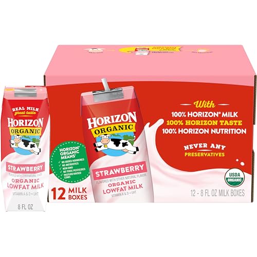 Horizon Organic Low Fat Organic Milk Box, Strawberry, 8 Ounce (Pack of 12)
