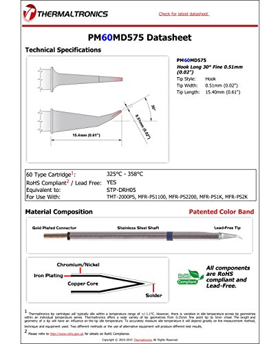Image of Thermaltronics PM60MD575 Hook Long 30deg Fine 0.51mm (0.02in) interchangeable for Metcal STP-DRH05
