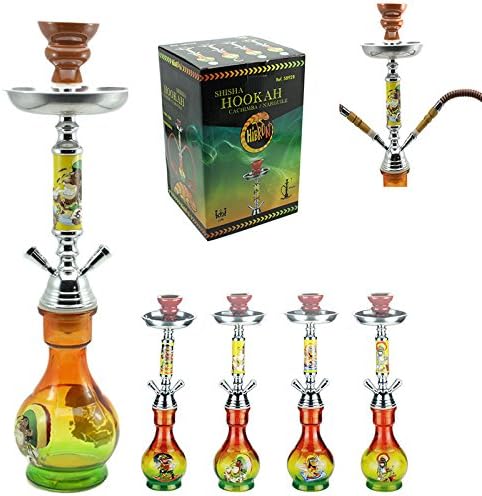 Bong Glass Shisha Water Pipe with 2 Hose Mouthpieces, 45 cm