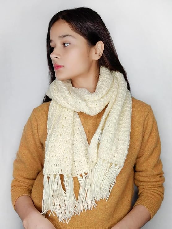JEFFY Men & Women Casual Luxurious Premium Checkered Acrylic Woolen Muffler/Scarf/Stole for Winter (OFF WHITE) - Image 2 thumbnail