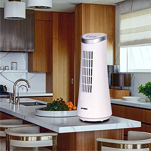 Optimus F-7345Wh 12" Desktop Ultra Slim Oscillating Tower Fan, Led - White 12" Desktop Oscillating Tower Fan, White #TOP1