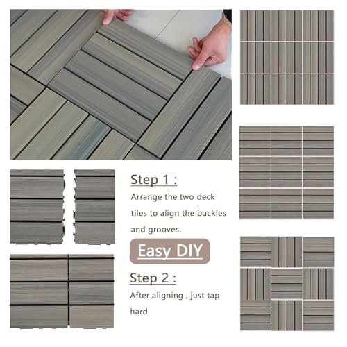 Dalles de terrasse emboîtables extérieur WPC decking composite imitation teck 11 pcs - 6