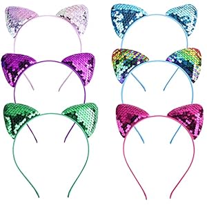 6 stuks kattenoren hoofdbanden, pailletten kattenoren hoofdband haaraccessoires, voor dagelijks dragen en deel decoratie