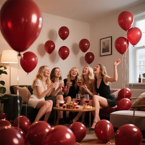 Image of 100pcs Burgundy Balloons 12inch Dark Red Maroon Party Latex Balloons for Graduation Thanksgiving Wedding Engagement Birthday Anniversary Valentines Party Decorations