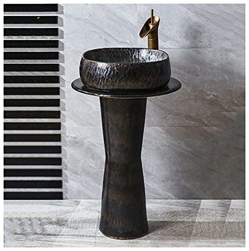 Lavabo redondo de cerámica de lujo con pedestal para baño, lavabo independiente de cerámica para interiores y exteriores, L (K)