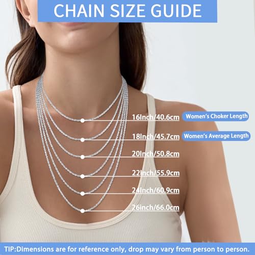 Jewlpire 1.5mm Rope Chain 925 Sterling Silver Chain Necklace for Women Men, 14K Gold Plated Chain for Women Sturdy Women's Chain Necklaces, 16 18 20 22 24 26 Inch3