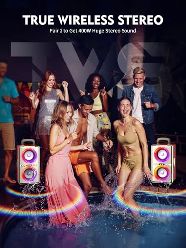 Image of YIER Bluetooth Speaker, 240W Peak Loud Party Speaker with Big Bass, 20H Playtime, TWS, BT5.3, Large Portable Wireless Boom Box with LED Light for Outdoor Backyard Beach Home (Leather Red)