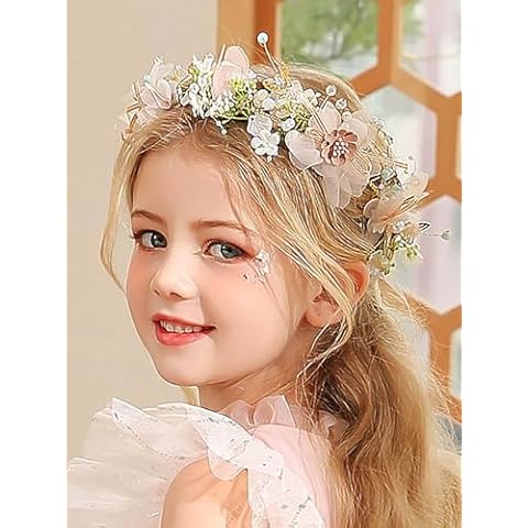 IYOU Pink Flower Girl Headband Set Cover