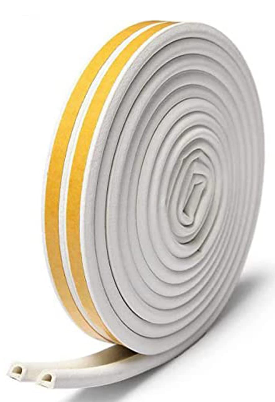 Draught Excluder Tape for Door Window Insulation Seal Strip Adhesive Foam Blocker Type D 9mm X 6mm X 3 Meters, 2 Seals Total 6M White