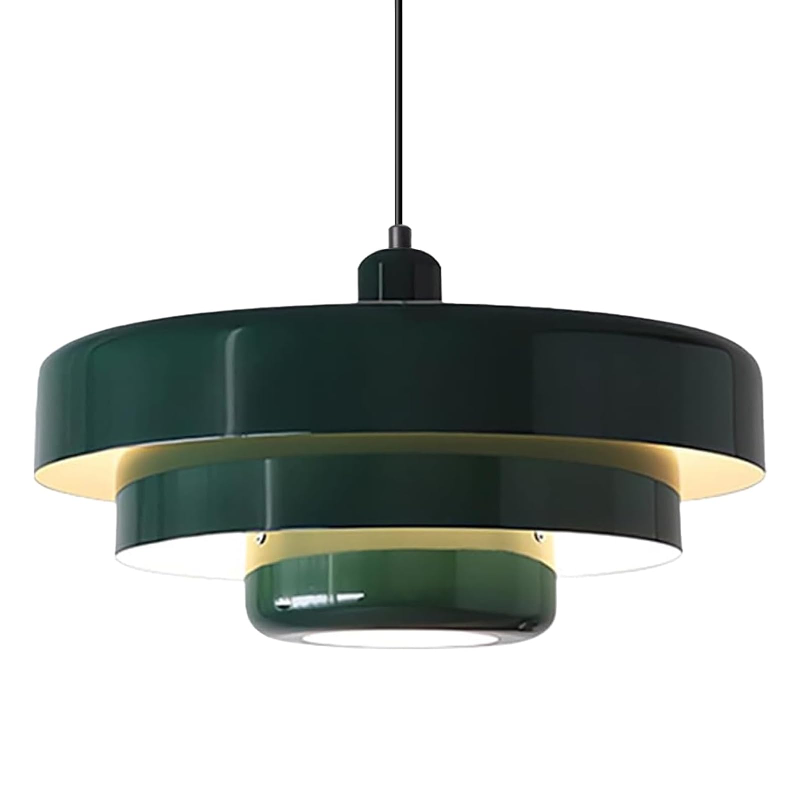 Mikeru Vintage Mid Century Chandelier, 3 Tier Design, 35cm Green Ceiling Chandelier, Metal Shade, Height Adjustable 150cm, Suitable for Bedroom, Living Room, Dining Room, Cafe — image 1