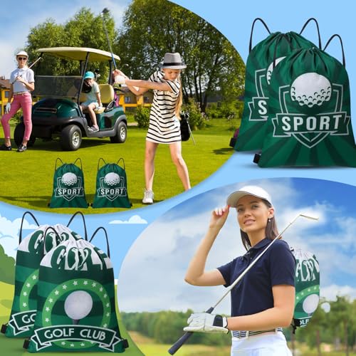 Image of Honoson 16 Pcs Golf Drawstring Backpack Golf Themed Goodie Bags Gift Bags Drawstring Backpack Sports Party Favors Snack for Sports Team Birthday Party Supplies