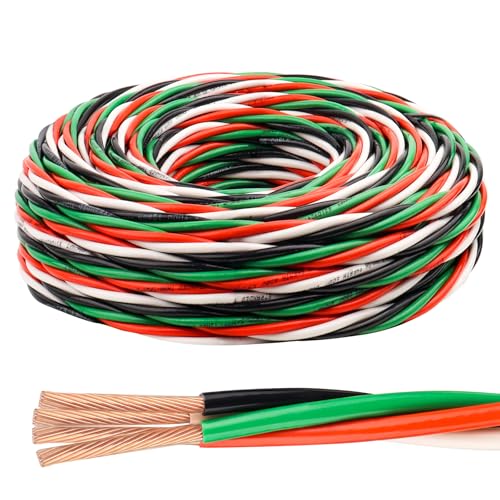 Image of THHN Wire 12 Gauge 50 FT 4 Conductors Copper Wire Black Red White Green, 12 /3 AWG Copper Wire with Ground 600V Building Wire Nylon Jacket for Residential, CNC, Ground, Industrial