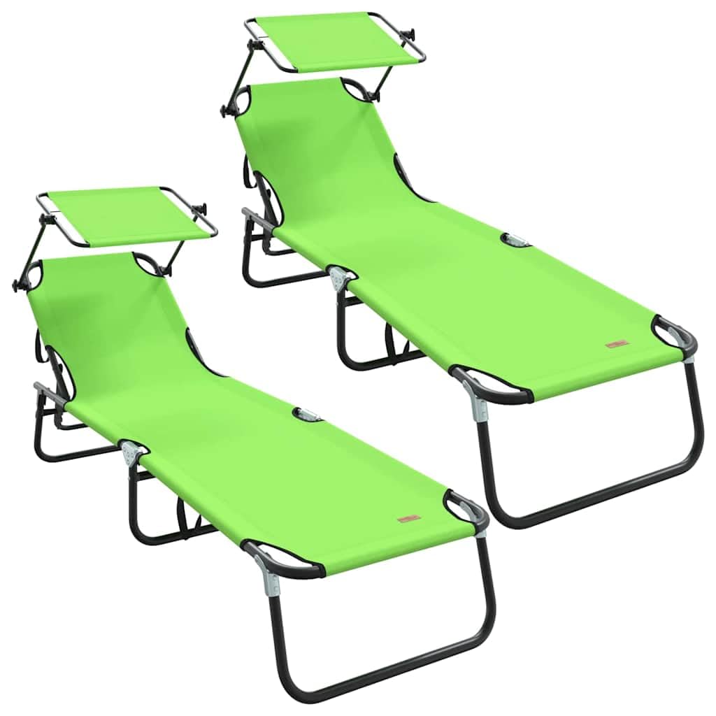 Klappbare Sonnenliege 2er Set, Gartenliege mit Verstellbarer Rückenlehne, Campingliege für Outdoor, Terrasse & Garten, aus Oxford-Gewebe, Grün, 190 x 57 x 81 cm