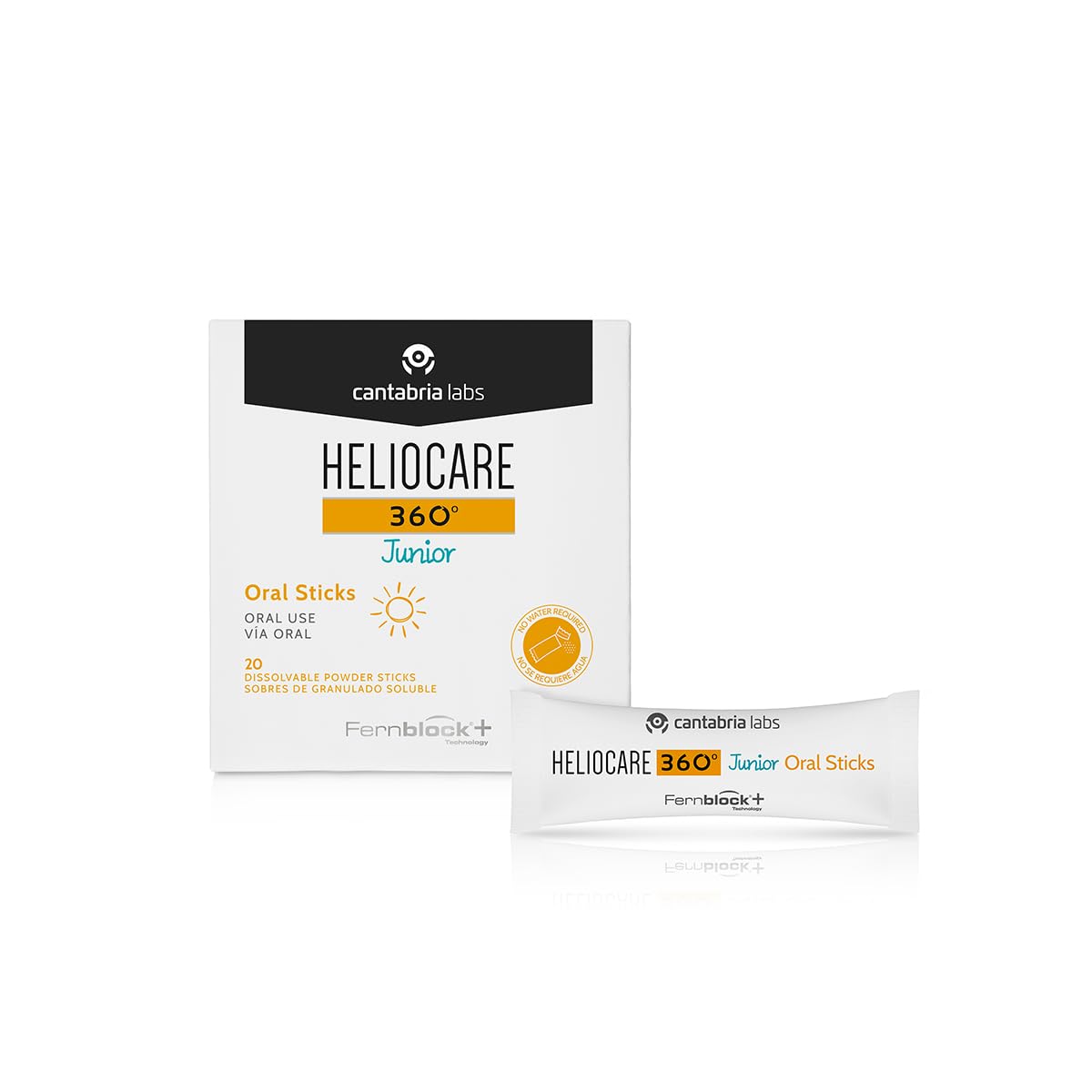 Cantabria Labs Heliocare 360º Junior Oral Sticks - Fotoprotección Desde el Interior para Niños, Aumenta la Resistencia de la Piel al Sol, de Origen Natural, 20 Sobres