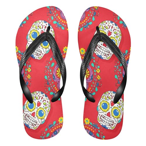 STAYTOP Colored Sugar Skull Flip Flops Sandals of Men's & Women's,Sandals Beach Slippers Shower Slides