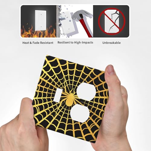 Decorative Outlet Covers Black Background with Golden Spiderweb Spider 2 Gang Outlet Cover Wall Plate Single Toggle Duplex Light Switch Cover Plate Switch Plate Covers