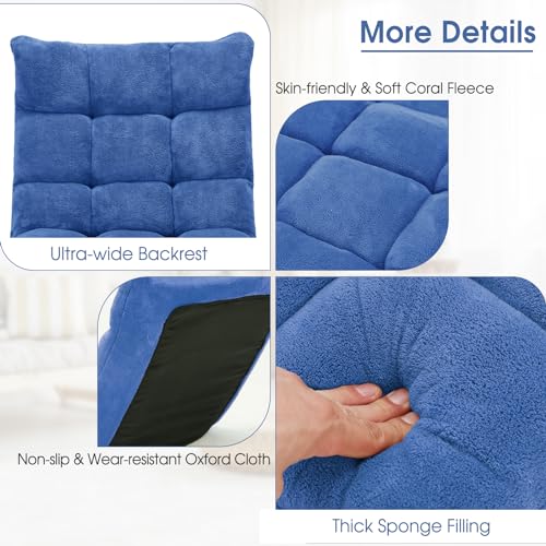 Image of Giantex Floor Chair with Back Support, 14 Adjustable Position, Padded Sleeper Bed, Couch Recliner, Gaming Floor Chairs for Adults, Meditation, Gaming Chair Floor, Blue