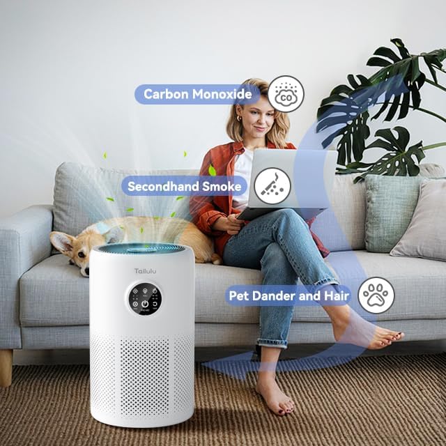 Air Purifiers for Home Pets Large Room Up to 1360 Ft², Tailulu D10 HEPA Air Purifiers for Bedroom with 15dB Sleep Mode, Air Filter for Pet Dander Smoke Odor Dust Pollen with Timer Fragrance Sponge - 8