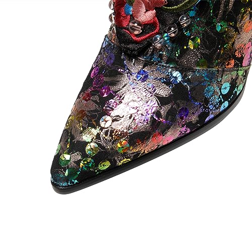 TinaCus Women's Pointed Toe Floral Suede Leather with Handmade Embroidery Mid Heels Zip Up Ankle Boots4