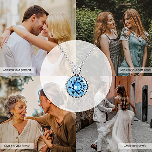 Necklaces for Women S925 Sterling Silver Necklace Crystal Pendant Delicate Choker Valentine's Day Birthday Jewelry Gift for Women Sister Wife Girlfriend Her (blue) - Image 5