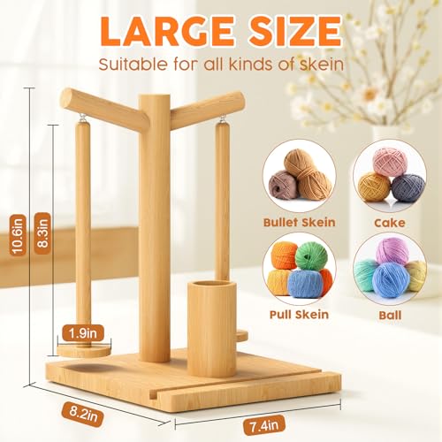 Image of Hangerspace Wooden Yarn Holder for Crocheting and Knitting | Upgraded Magnetic Rotating Yarn Spinner with 2 Spindles, Perfect Gift for Knitters and Crocheters