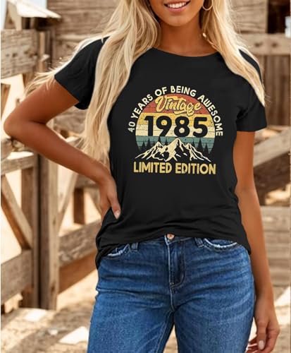 40th Birthday Shirts for Women 1985 Shirt Vintage Graphic Tees Retro Tshirts 40 Year Old Birthday Gifts Casual Tops3