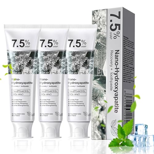 Puasok 3 Piezas Hidroxiapatita Pasta de Dientes, Sin Flúor, Blanqueadora Natural para Dientes Sensibles, Protección del Esmalte, Sabor a Menta Fresca, 120g por Tubo