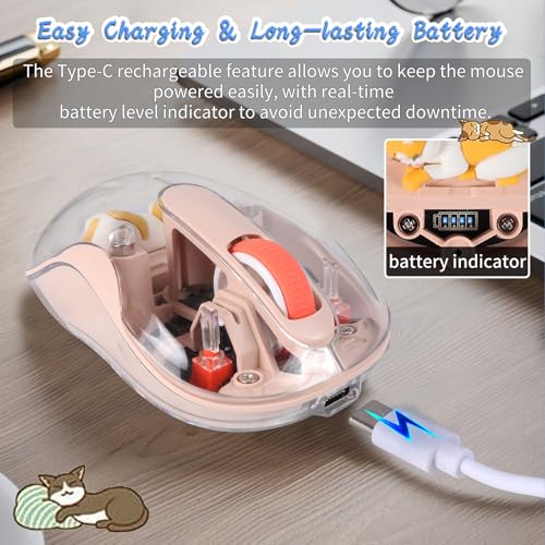 Image of Cute Wireless USB C Mouse - Bluetooth Triple Mode Rechargeable Cartoon Mouse for Laptops, iPads & MacBook Air /Pro - Silent Operation, Portable Design, Unique Magnetic Character (Milk tea color)