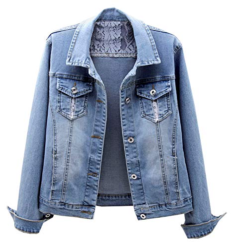 Kedera Womens Denim Jackets Lace Button Down Long Sleeve Jean Jacket Coats