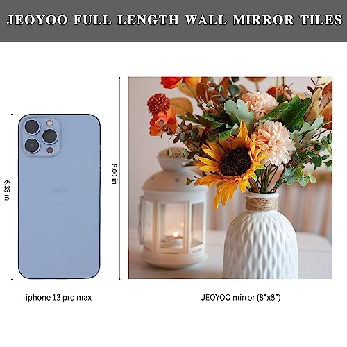 Image of JEOYOO HD Glass Full Length Mirror Tiles - Set of 4, 8'' x 8'' - Frameless Wall Decor for Bedroom, Home Gym Mirrors for Wall, Full Body Mirror Stickers,Large Wall Mounted Mirrors, Long Mirrors,Gift