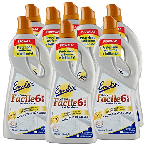 Emulsio La cera fácil abrillantadora de 6 meses con microperlas brillantes para suelos de mármol y graniza. 8 frascos de 775 ml cada uno Cover