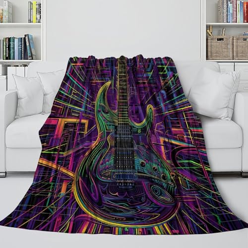 Couverture Jeté 3D Guitare Électrique Microfibre Douce Impression Néon