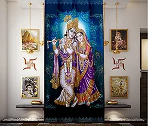 JAW Beautiful Soft Satin Radha Krishna Digital Printed Pooja Room Window Curtain ( 4 Feet X 7 Feet)(Blackout)