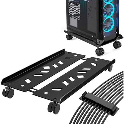 Niciksty Mobile CPU Stand with Self Adhesive Cable Management Clips, Adjustable PC Tower Stand, Computer Tower Stand with 4 Caster Wheels Fits Most PC (Black) Cover