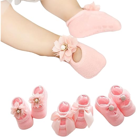 Ankle Length Cotton Lace Socks Pack of 3 Pink