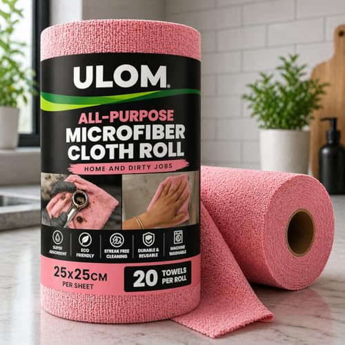 Image of Microfiber Cleaning Cloth Roll, 40Pcs 4000+ Washable Reusable Tear-Away Towels, Ultra Absorbent Lint-Free Kitchen Cleaning Cloths, Eco-Friendly Paper Towel Alternative (Pink, Pack of 2)