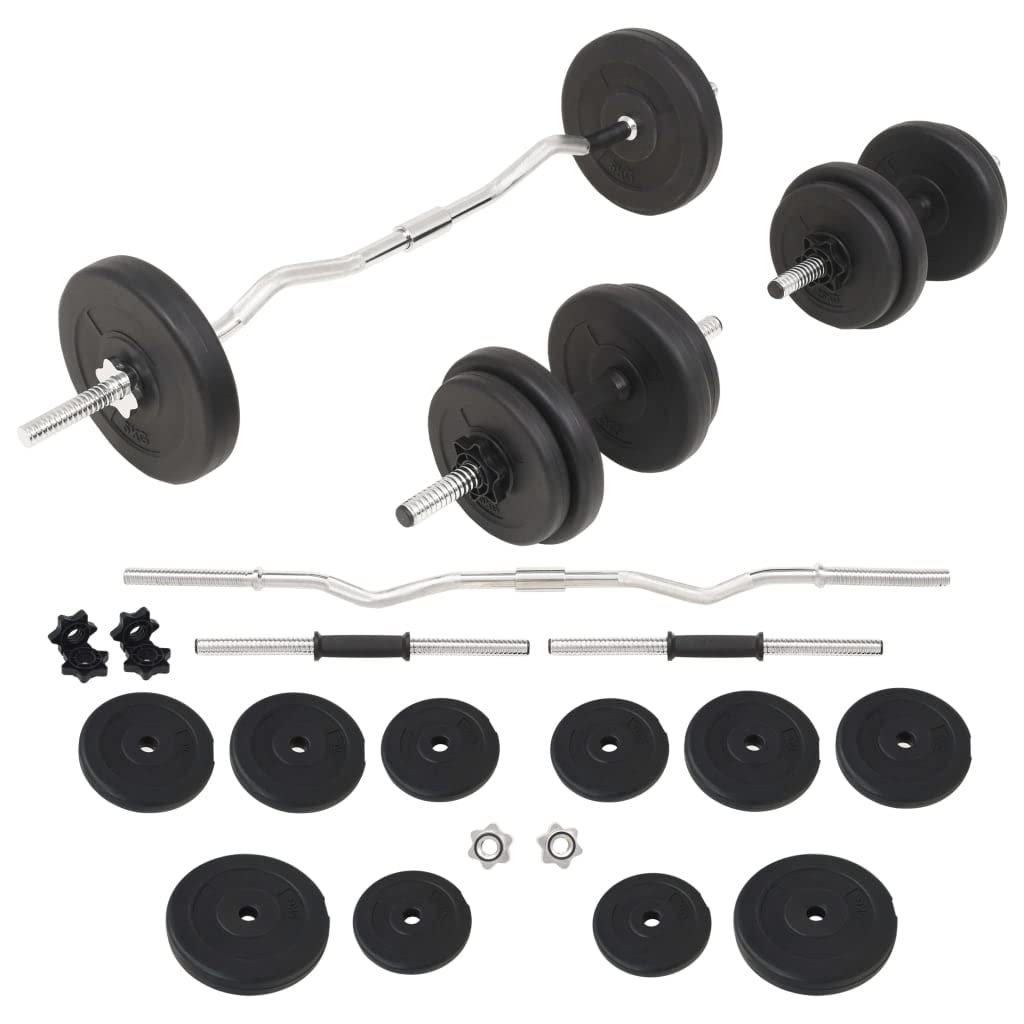 66 1 lb Adjustable Barbell and Dumbbell Set Home Gym Weight Lifting Equipment with Curl Bar 10 Weight
