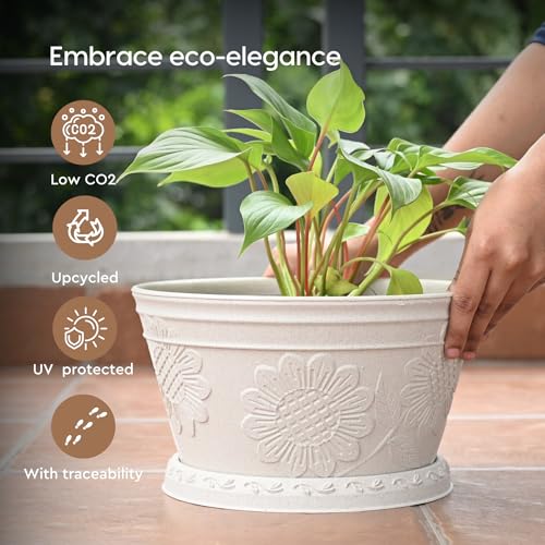 Image of Eha Earth Friendly Nile Planter 9.5 inch Planters for Home Decor| Bamboo Based Plant Pot | Pack of 2 | UV Protected Pot for Plant | Flower Pot for Living Room, for Outdoor and Indoor | Sand Castle