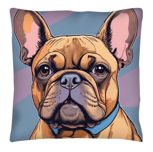 The Beach Stop Housse de coussin colorée avec motif bouledogue français | Décoration d'intérieur | Idée cadeau pour hommes, femmes, garçons, filles et animaux...